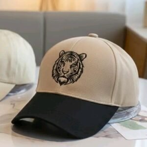 Beige Tiger Embroidered Cap – Bold & Classy Streetwear