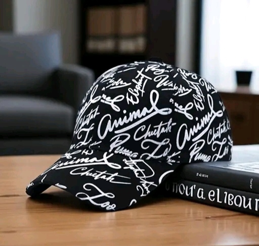 Black Script Print Cap – Urban Signature Style