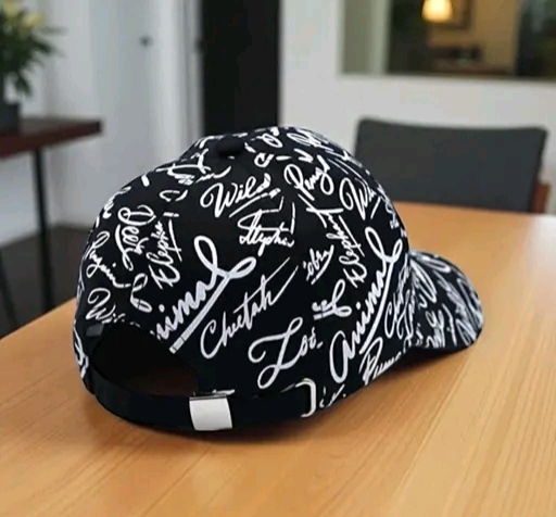 Black Script Print Cap – Urban Signature Style