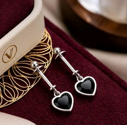 Black Heart Stone Earrings