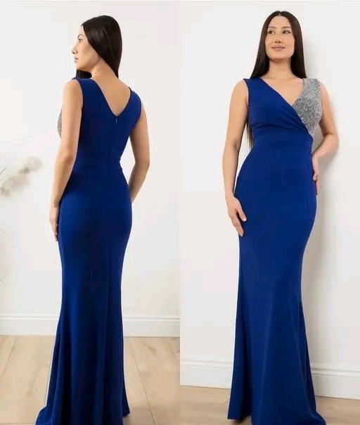 Women's Royal Blue One-Shoulder Party Wear Maxi Gown (XL) - Image 2